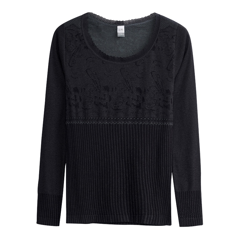 三枪内衣女秋冬美体蕾丝修身秋衣女单件 大红色打底女士塑身上衣 22826A9