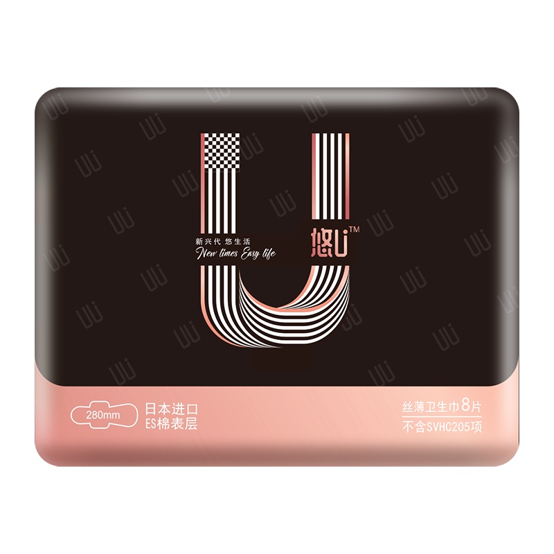555悠U丝薄夜用280mm日本进口棉柔表层卫生棉姨妈巾8片装