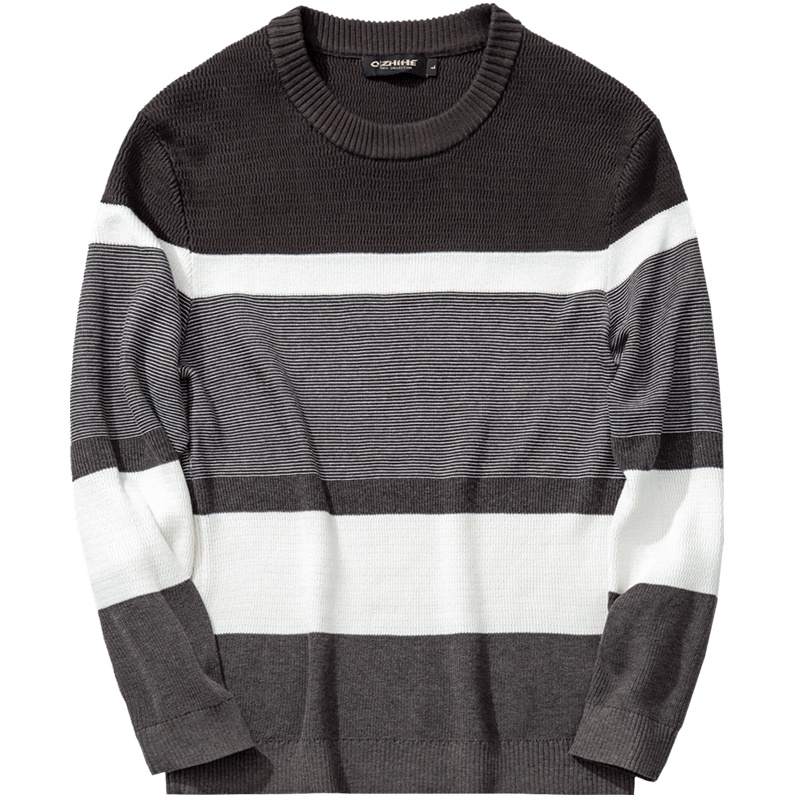 千纸鹤冬季条纹圆领套头毛衣2019新款针织衫外套打底衫上衣55030