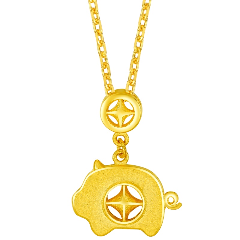 周大生黄金套链 新款足金黄金项链挂坠生肖金钱猪猪女送女友礼物