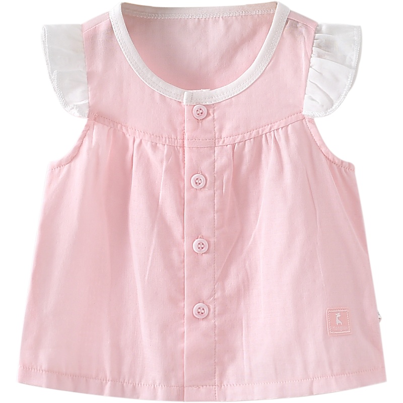 童泰夏季3-18月婴幼儿女宝宝衣服轻薄纯棉飞袖圆领潮萌淑女上衣