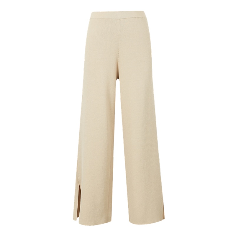 MECITY女装春秋垂感轻熟风阔腿毛针织长裤开衩休闲裤