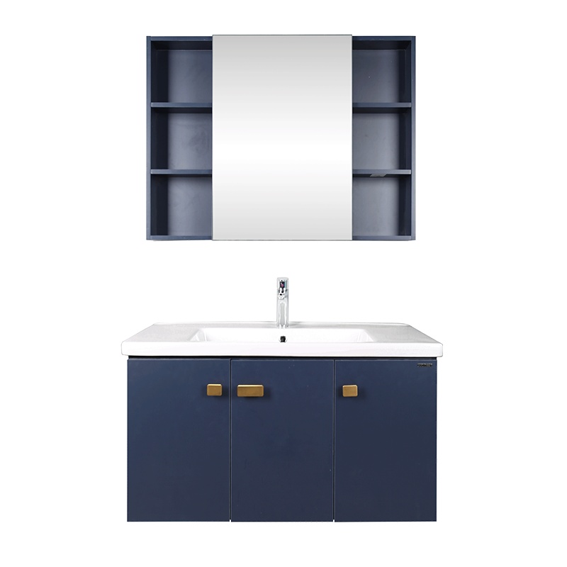 法恩莎多层实木浴室柜焰影蓝轻奢时尚风卫浴柜洗漱台洗手台镜柜面盆柜组合套装
