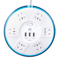 突破(TOP)清月SR21PLUS六位带USB全长1.8米圆形飞碟防雷插座总控开关带保护门拖线板插线板排插接线板插排蓝白