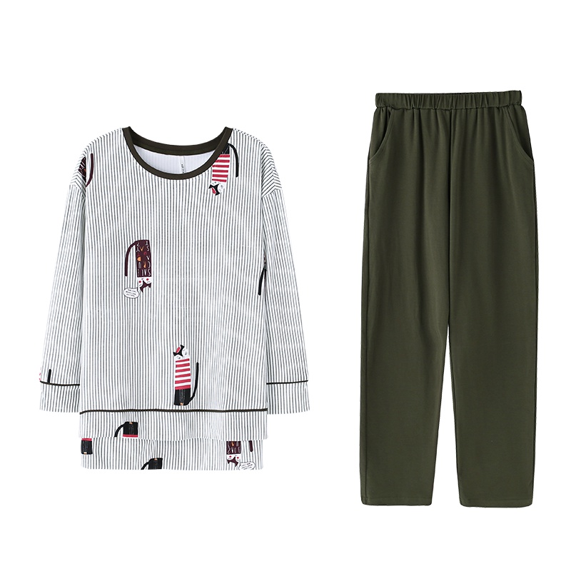 安之伴春秋睡衣纯棉卡通猫长袖女士家居服套装D73B296