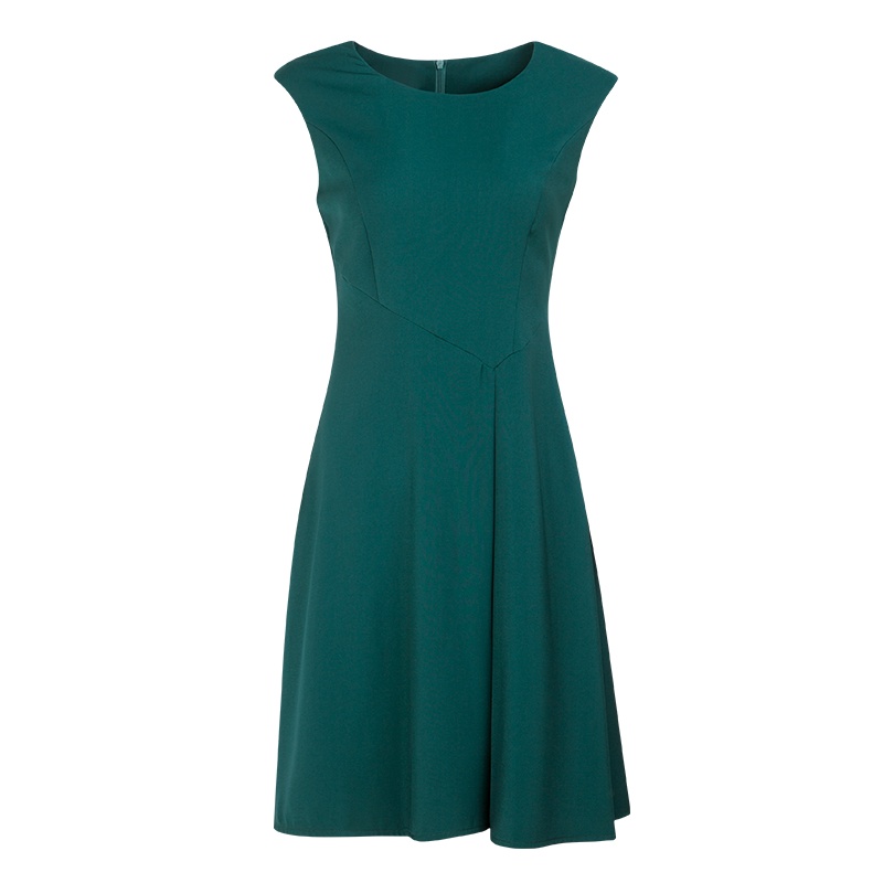 晚白 新品纯色圆领修身显瘦中长款A字摆职业无袖连衣裙女