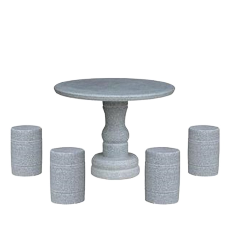 花岗岩石桌石凳户外圆台石头桌子圆凳庭院 灰色 芝麻灰 直径100cm4凳 款式需沟通