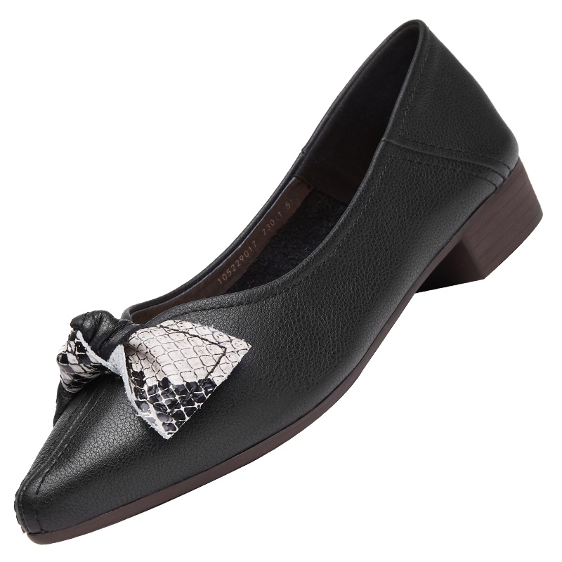 奥康女鞋蝴蝶结百搭浅口尖头单鞋平底低跟女鞋四季鞋