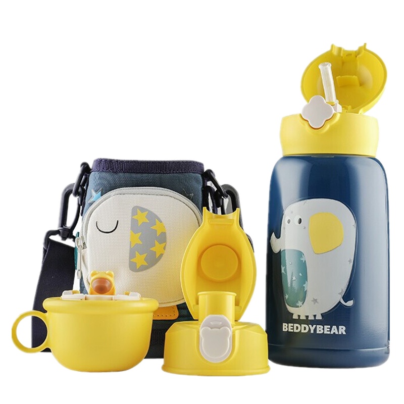 (私人定制)口袋大象款杯具熊儿童保温杯带吸管儿童水杯316不锈钢内胆宝宝学饮杯儿童保温壶630mlBEDDYBEAR