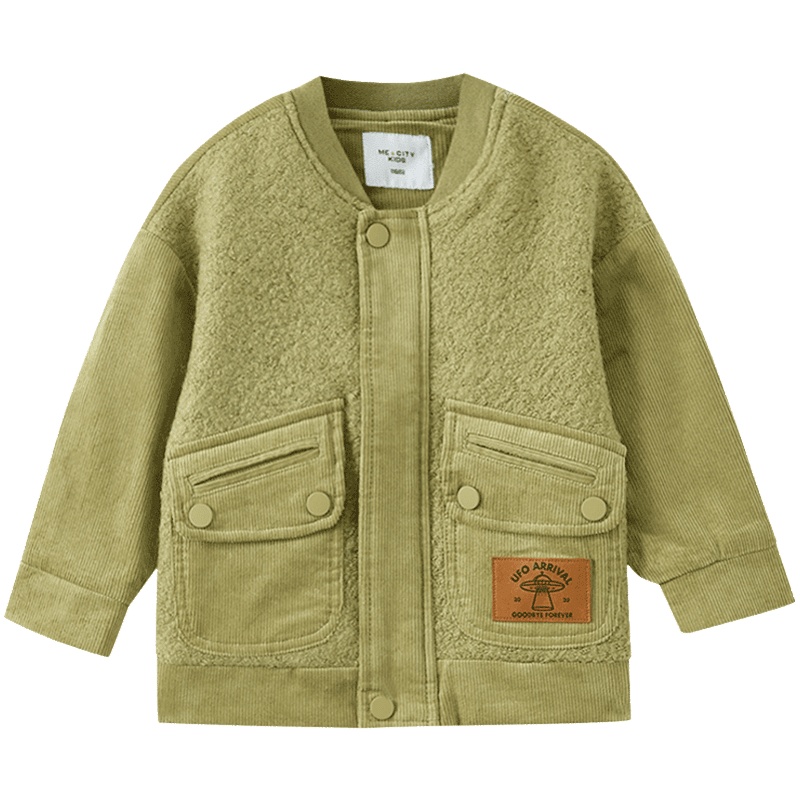 [99元3件]米喜迪mecity童装新款男童棒球领拼接含绵羊毛舒适帅气茄克