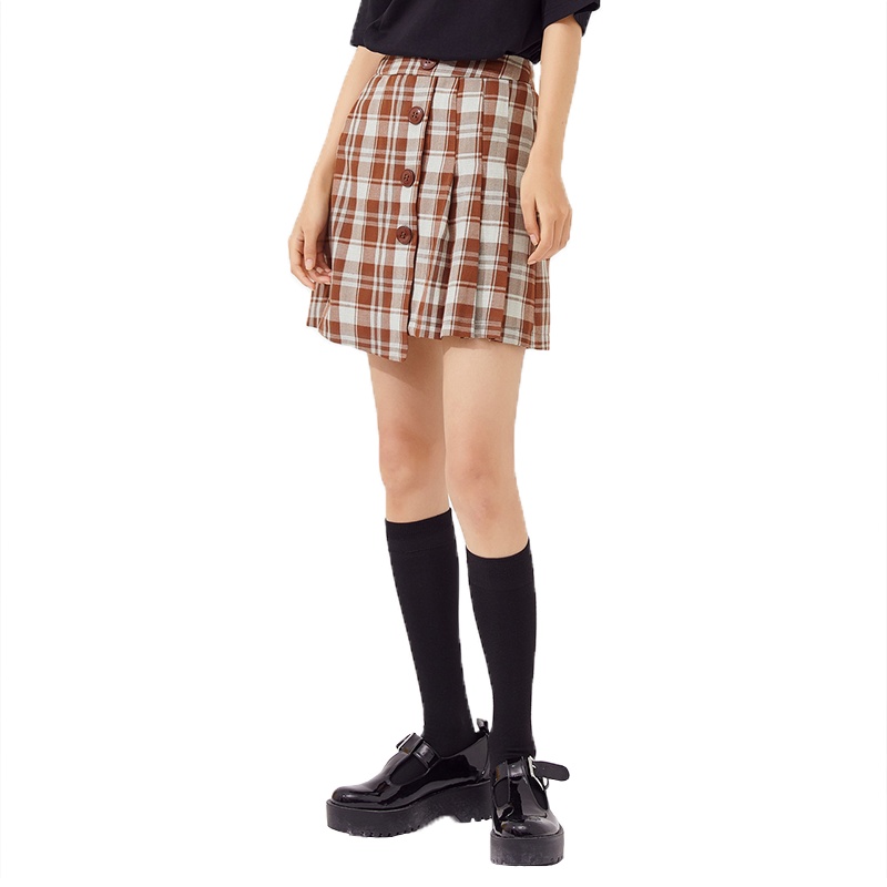 美特斯邦威格子短裙女新款秋季半身裙休闲百搭拼接百褶半裙女