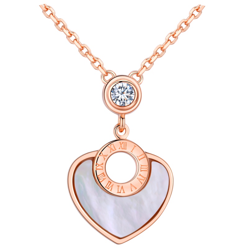 佰色传情BRIR S925纯银项链白贝壳心形链子