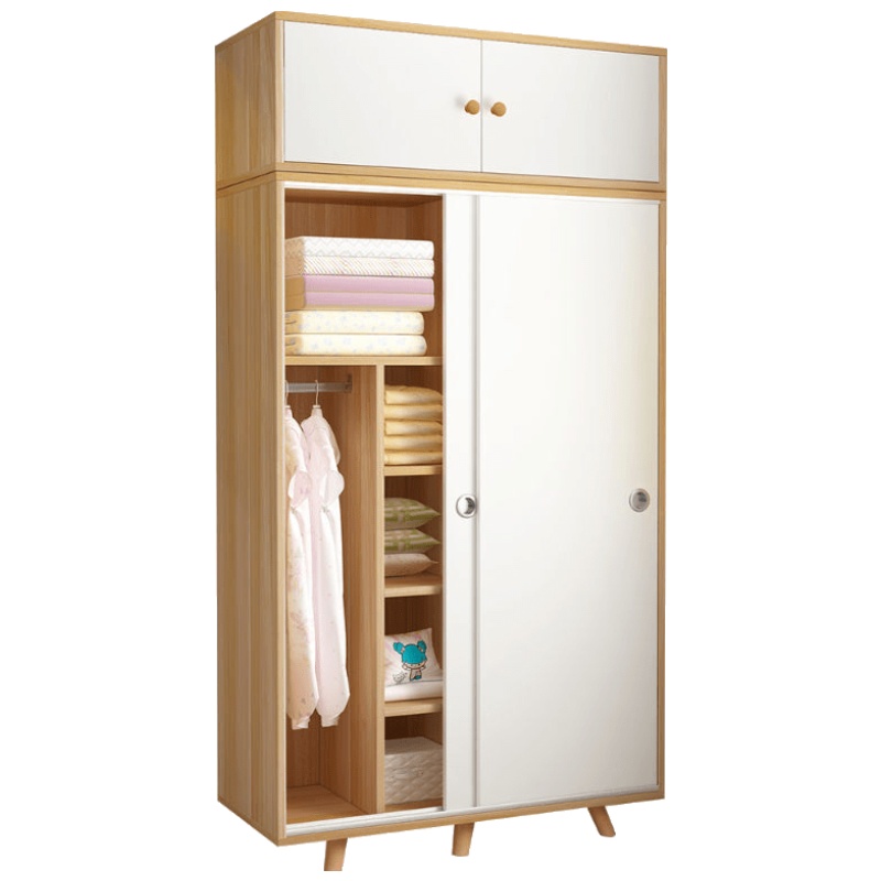 衣柜家用卧室实木推拉2大衣柜现代简约组装板式简易衣橱 推拉无顶柜A款-100CM(不含安装) 2组装安心抵