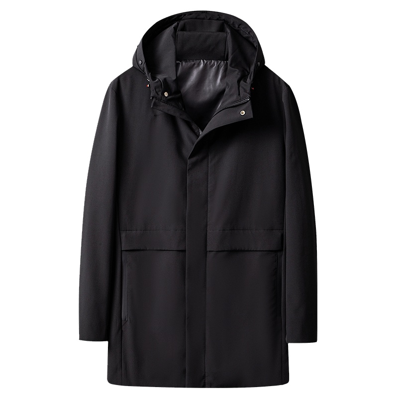 雪中飞 休闲男士风衣连帽拉链深色简约中长款中年秋季新款外套