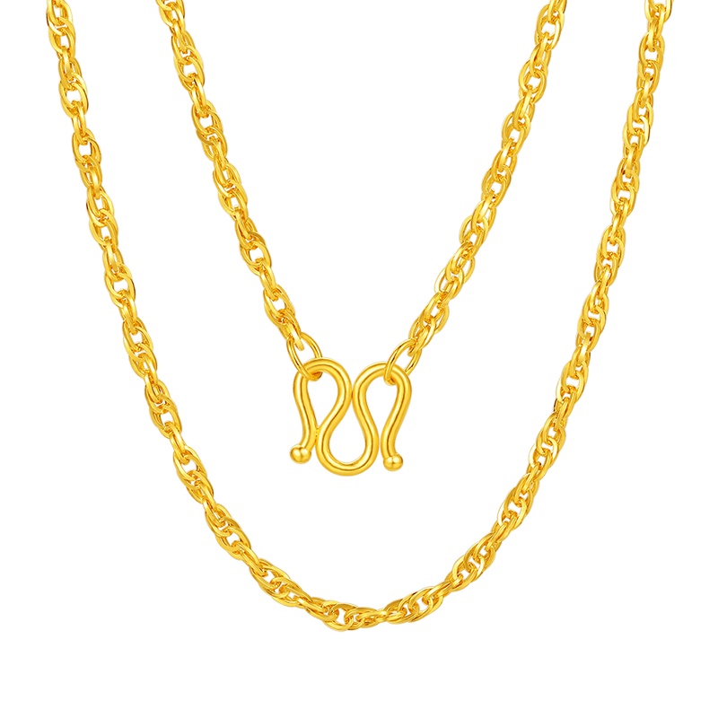 梦金园 足金999黄金项链时尚女士锁骨链素链女士计价 黄金首饰