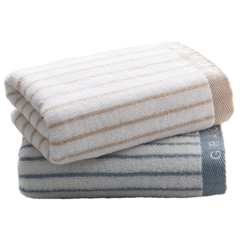 洁丽雅(Grace)毛巾家纺 经典条纹系列纯棉强吸水毛巾 二条装 兰棕 7234cm