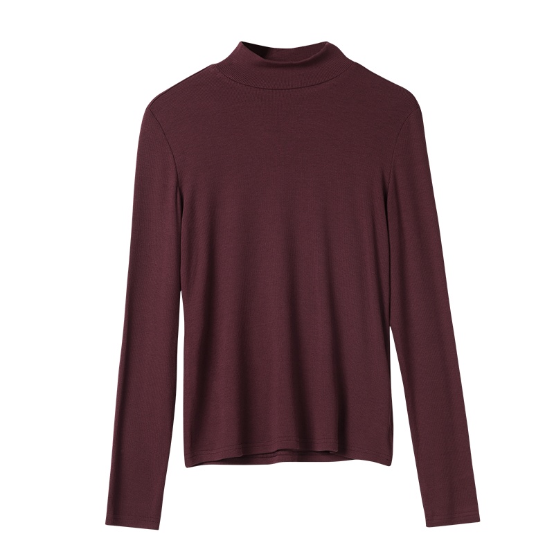 晚白2020冬季新品简约通勤百搭立领长袖修身显瘦纯色打底衫T恤女