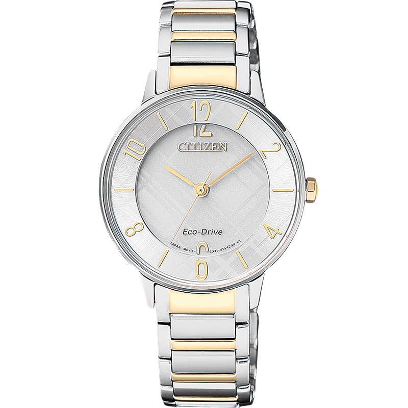 西铁城(CITIZEN)光动能不锈钢间金色表带简约休闲女表EM0524-83A