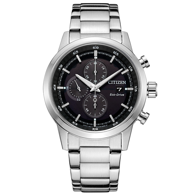 西铁城(CITIZEN)手表男日本光动能不锈钢表带三眼计时防水夜光多功能男表CA0610-52E