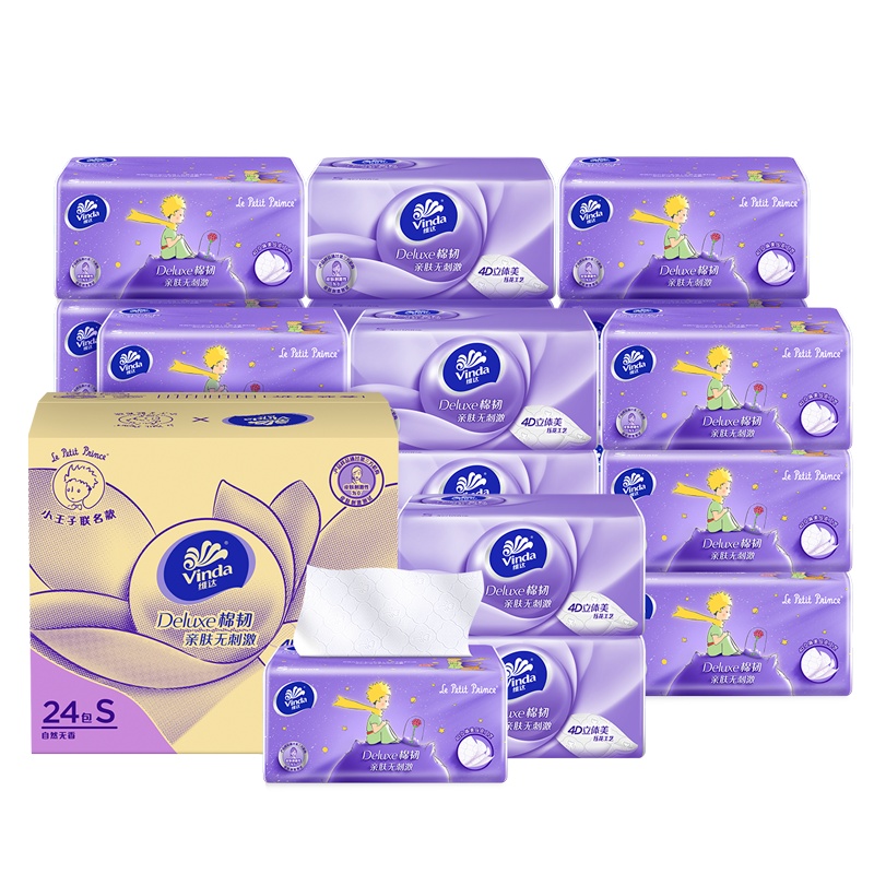 维达(Vinda)立体美三层108抽*24包抽纸小规格(短幅)小王子联名印花面巾纸餐巾纸(整箱销售)(新旧包装交替发货)
