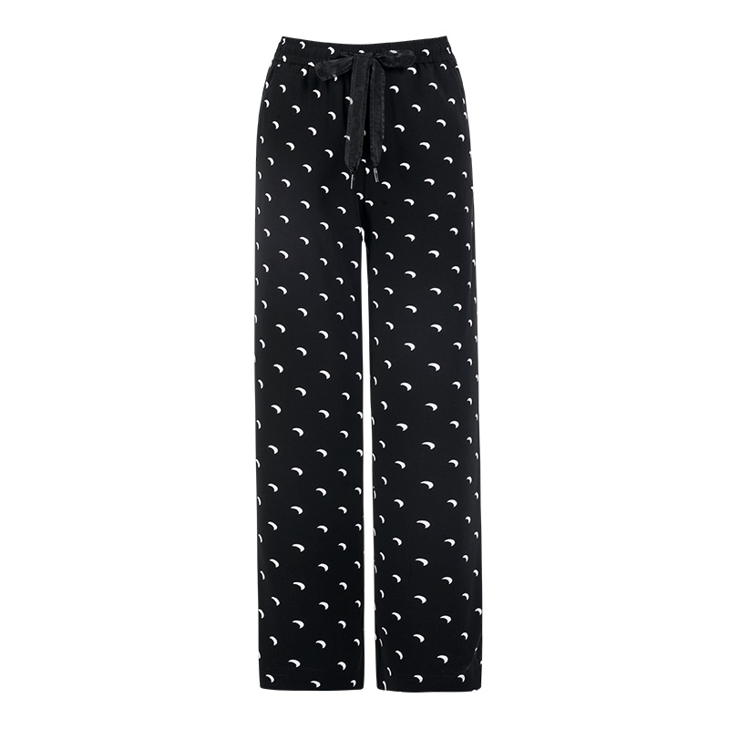 晚白 2020春季新品时尚通勤百搭印花松紧高腰休闲阔腿裤西裤长裤女