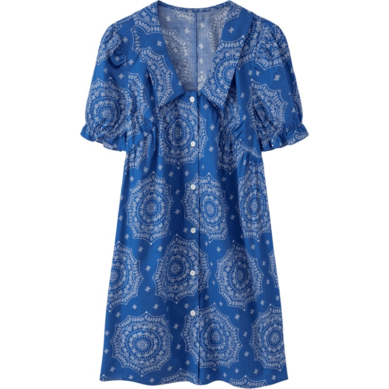 OtherMix复古碎花连衣裙2021年夏季新款翻领泡泡袖设计感裙子女潮