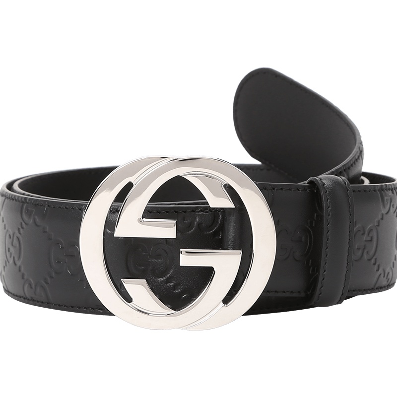 古驰 GUCCI 腰带4.0D 双G饰扣压纹款411924银扣 男款腰带男士皮带