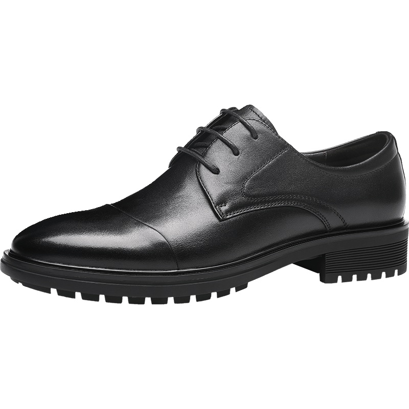 红蜻蜓男鞋秋季新款真皮商务休闲皮鞋尖头系带厚底英伦低帮鞋