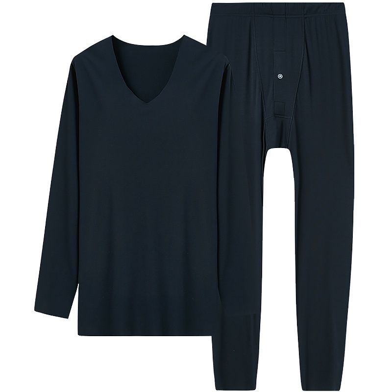 Threegun 细柔莫代尔男女内衣换季新款保暖内衣薄款圆领V领套装情侣保暖套装23317D0 23318D0