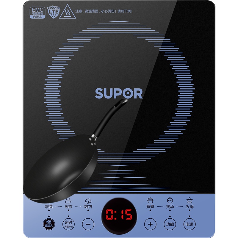 苏泊尔(SUPOR)电磁炉炒锅家用多功能火锅大功率爆炒智能滑控体防水电磁灶(配炒锅)C22-IH30E9C
