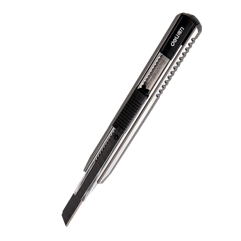 得力deli2036S黑刀片美工刀 13刀头安全自锁功能裁纸刀手工刀具割纸刀片美术学生伸缩雕刻刀片单把