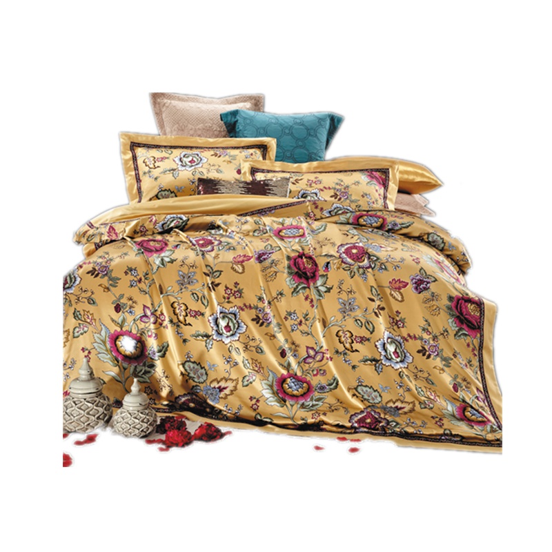 堂皇欧式真丝高档贡缎印花四件套1.8m婚庆奢华床上用品圆角AB版A版100%桑蚕丝B版30%桑蚕丝70%棉丝滑舒适套件