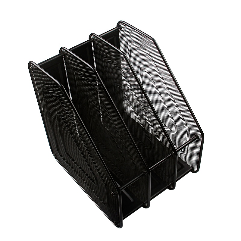 凌志 金属铁网三档文件架办公资料架桌面书架子多功能文件筐