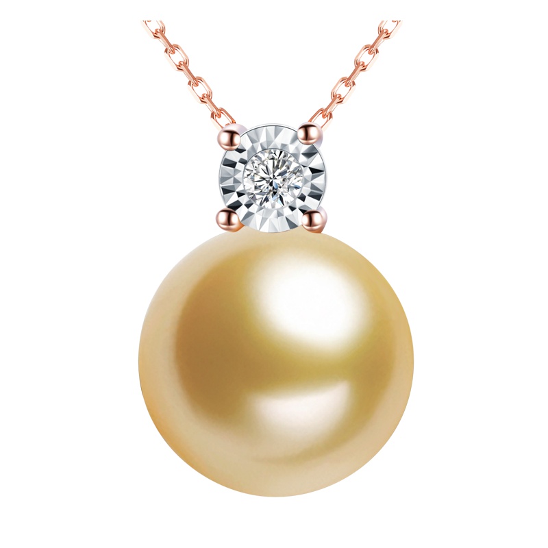 brir 佰色传情10-11mm正圆强光海水珍珠南洋金珠吊坠18K金钻石正品