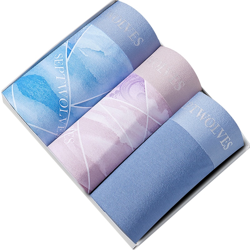 七匹狼3条盒装平角冰感透气冰丝内裤男士内裤男