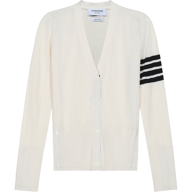 THOM BROWNE 汤姆·布朗 女士棉/丝绸V领开衫针织衫 FKC340A Y3502