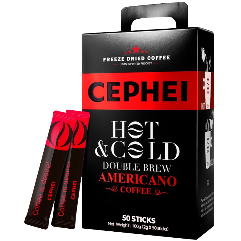 奢啡奢斐CEPHEI冻干美式纯黑速溶咖啡粉原装进口50杯袋装礼盒装