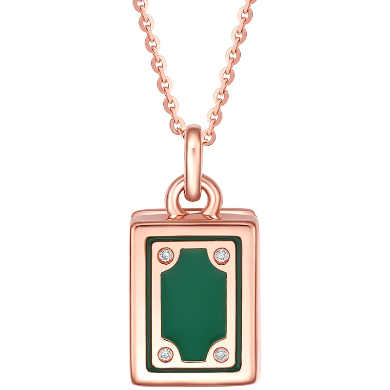 周大生钻石吊坠女18k玫瑰金麻将挂坠真钻正品送礼国潮新款大赢家系列