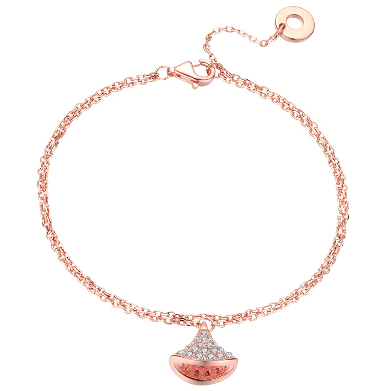 佰色传情纯银手链女时尚玫瑰金小裙子手饰双层可调节裙摆扇形手环