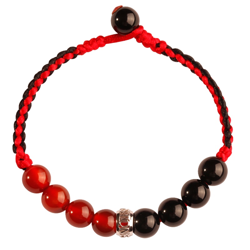 iSTONE石头记 本命年红玛瑙玛瑙混搭手工编织红绳925银转运珠手链