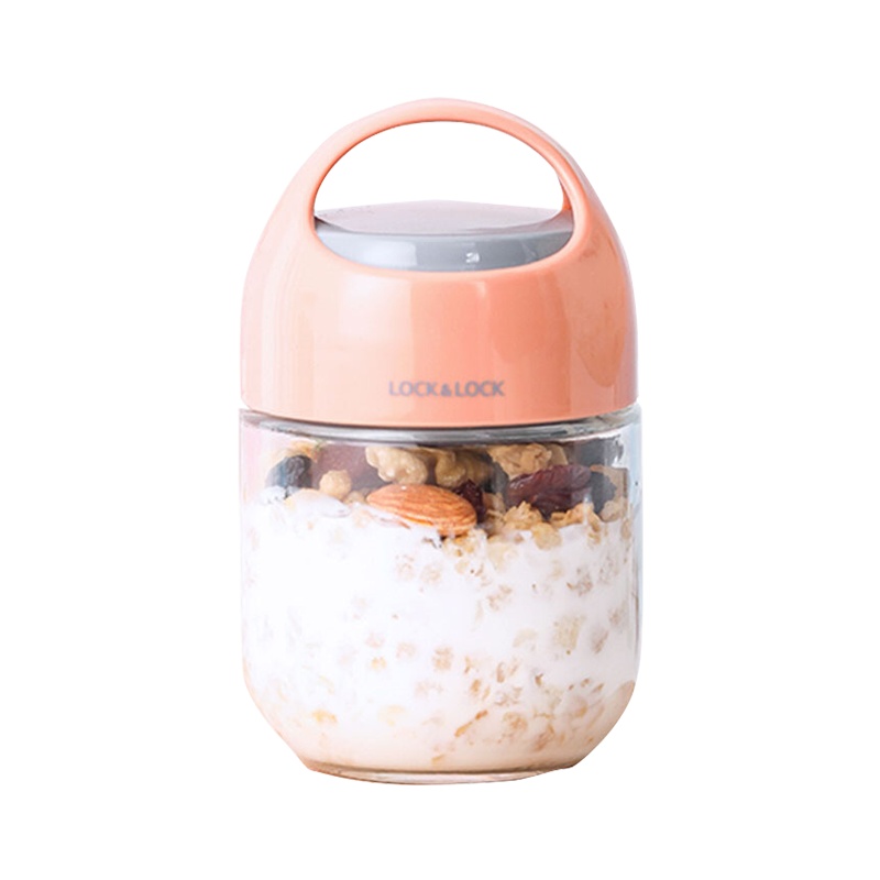 乐扣乐扣(Lock&Lock) 密封便携式玻璃罐 厨房杂粮收纳盒 便携茶叶罐 零食罐 珊瑚橙350ml