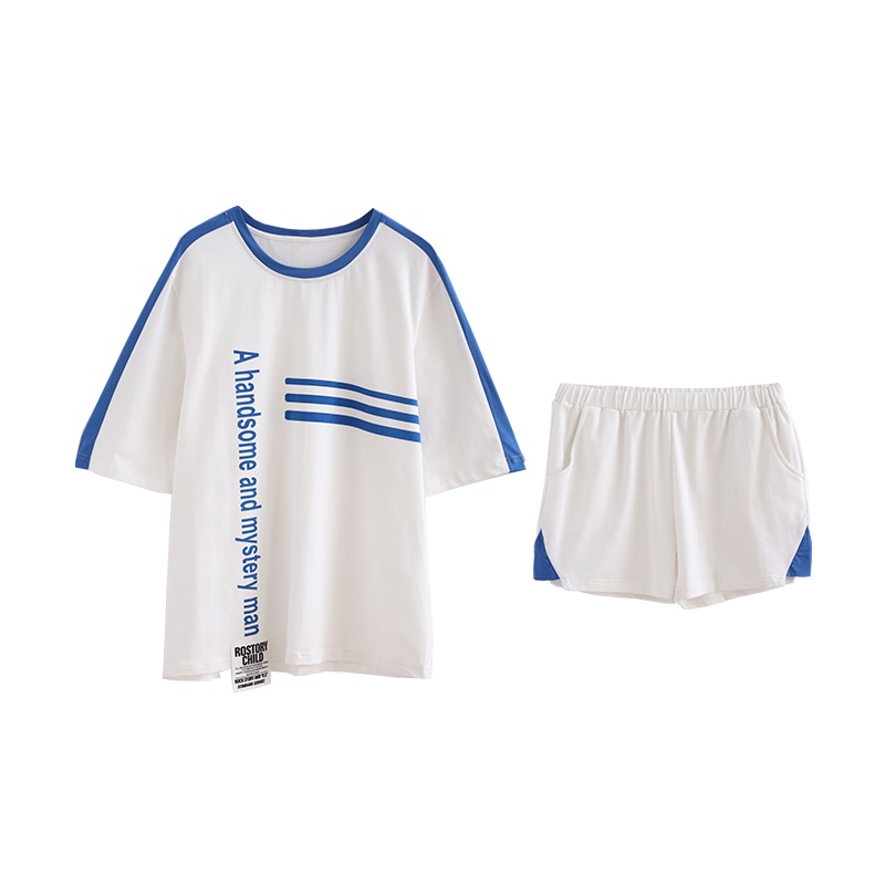 棉卫衣素色短袖男女套装