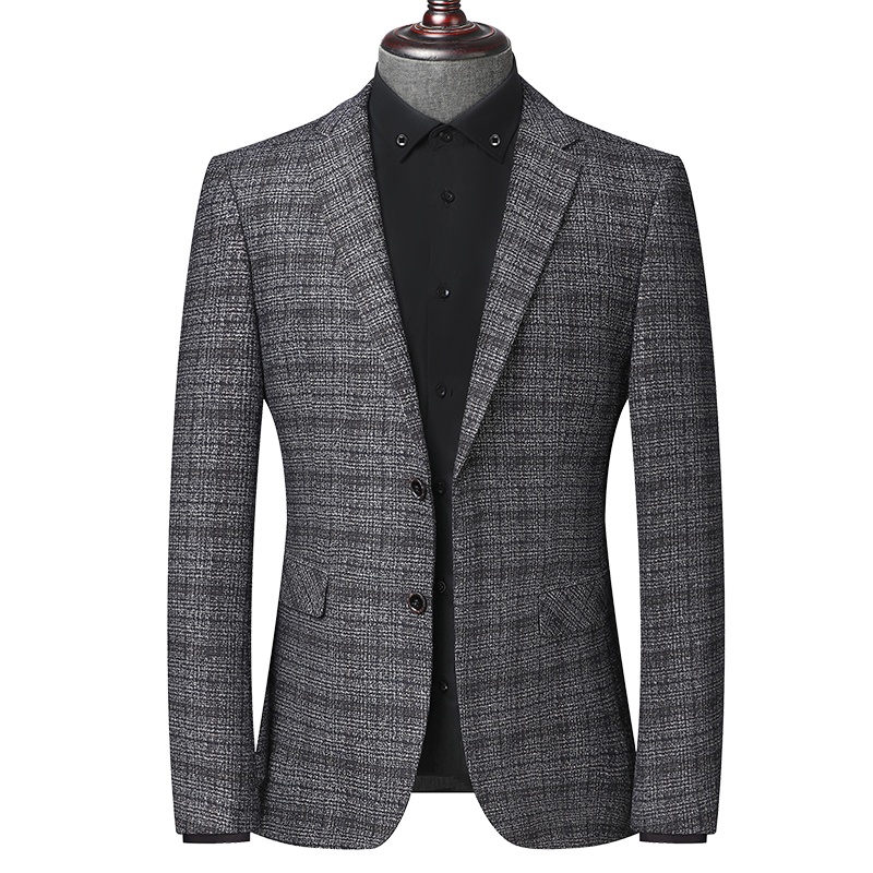 雅鹿男士新款单排扣挺括翻领商务休闲格子男士西服外套218001911