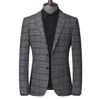 雅鹿男士新款单排扣挺括翻领商务休闲格子男士西服外套218001911