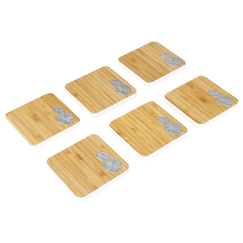 常生源 茶具 杯垫 镶锡 竹木隔热垫 干泡垫 凝露杯垫6个装