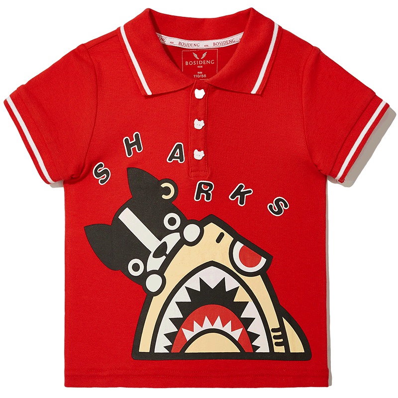 波司登童装夏季男童翻领POLO短袖印花时尚T恤