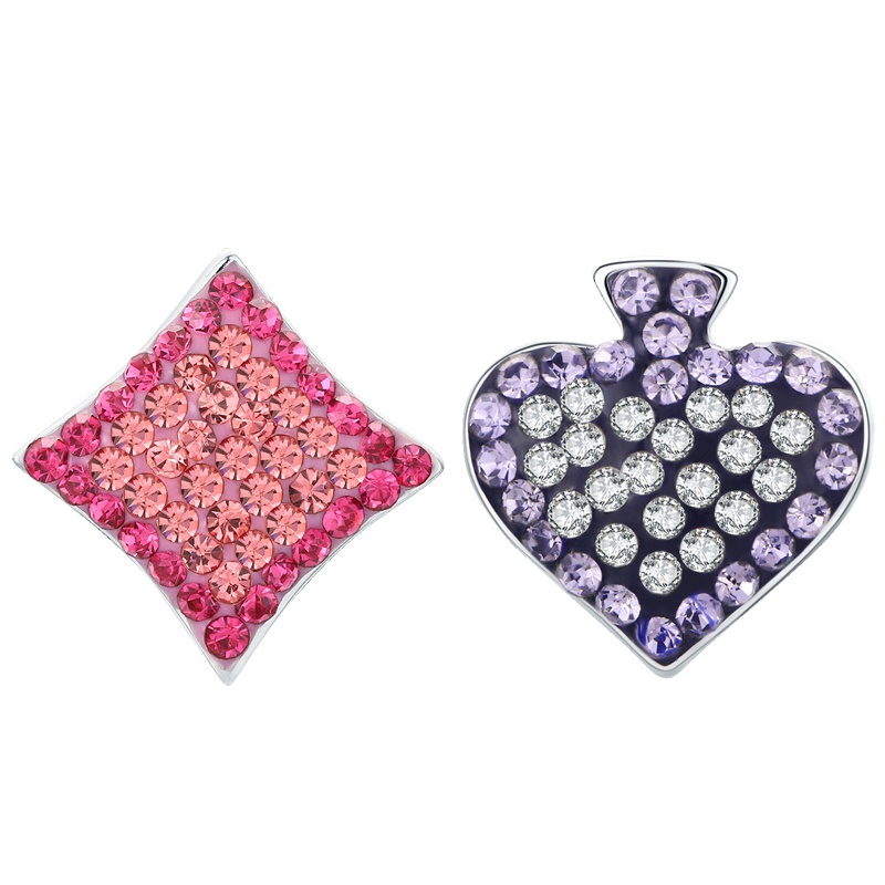 佰色传情S925银耳钉扑克牌桃心方块不对称耳饰纯银新潮