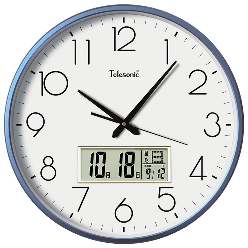 天王星(Telesonic)客厅挂钟石英钟大尺寸日历挂表现代居家钟表简约餐厅时钟 扫秒机芯 17英寸