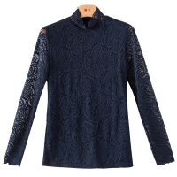 晚白2020秋季新品时尚简约立领长袖修身显瘦纯色蕾丝衫打底衫女