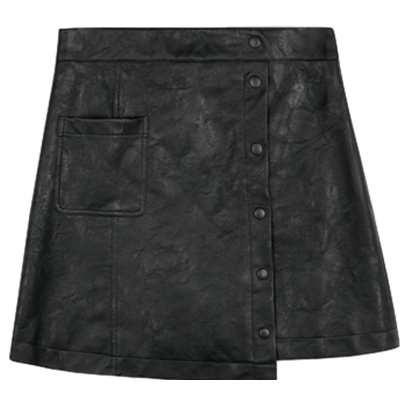 拉夏贝尔秋季新款短裙女秋冬有口袋半身裙学生韩版女 ins皮裙